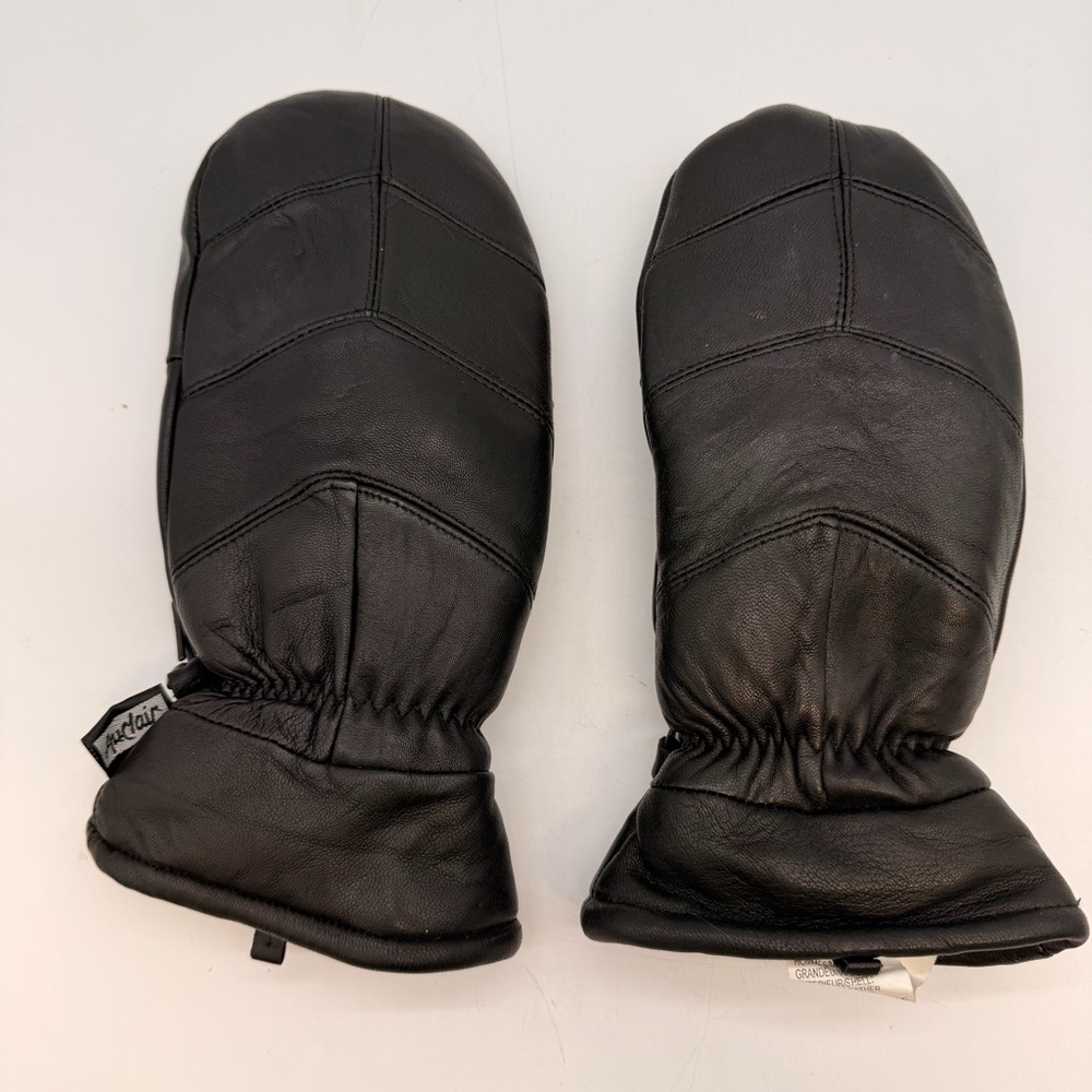 Auclair Men’s Black Leather Winter Mittens Size M Insulated Cold Weather